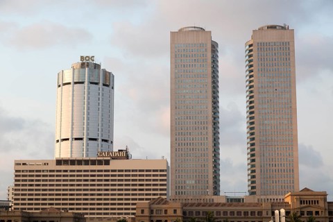 Twin towers of World Trade Centre and modern hotels, central business district, Colombo, Sri Lanka,
