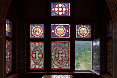 Former Imperial Castle, Stained-glass windows, Cochem, Rhineland Palatinate, Germany, Europe