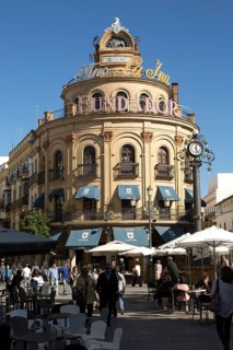 El Gallo Azul rotunda building cafe built in 1929 advertising Fundador brandy, Jerez de la