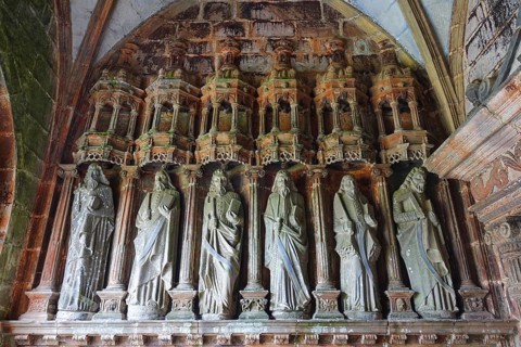 Statues of the apostles in front of the side portal, Enclos Paroissial enclosed parish of