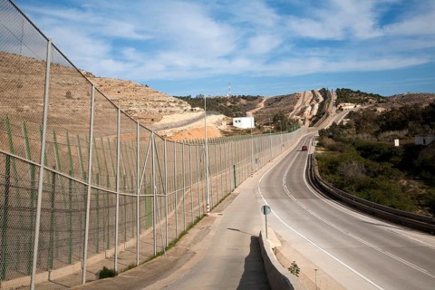 High security fences separate the Spanish exclave of Melilla, Spain from Morocco, north Africa,