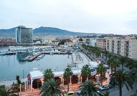 View over harbour and city centre, Melilla autonomous city state Spanish territory in north Africa,