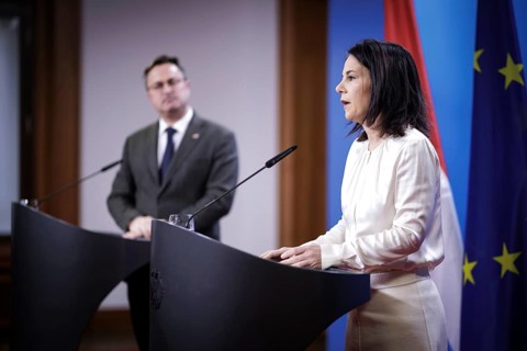 (R L) Annalena Baerbock, Federal Minister for Foreign Affairs, and Xavier Bettel, Foreign Minister