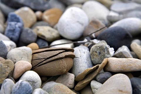 Split boulder due to severe weather with extreme temperatures at Svalbard, Spitsbergen, Norway,