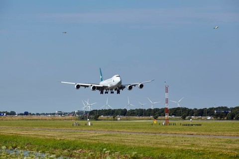 Cathay Pacific Cargo Boeing 747-867F with registration B-LJI lands on the Polderbaan, Amsterdam