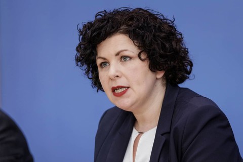 Amira Mohamed Ali, Member of the Bundestag, recorded at the Federal Press Conference on the