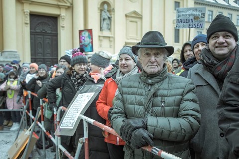 Demonstrators at the rally, farmers' protest, Odeonsplatz, Munich, Upper Bavaria, Bavaria, Germany,