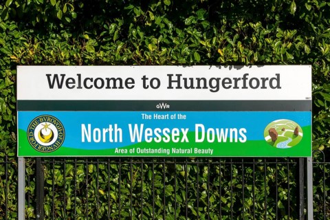 Welcome to Hungerford, North Wessex Downs, at the railway station, Hungerford, Berkshire, England,