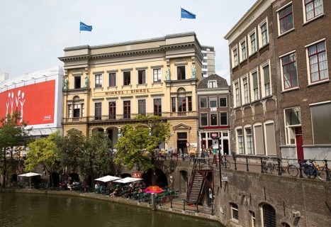 Winkel van Sinkel historic Oudegracht canal buildings, Utrecht, Netherlands