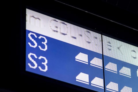 A display board on the S3 reads, S-Bahn affected by GDL strike. Today is the second day of the