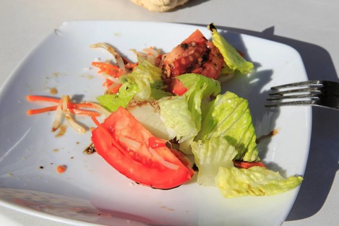Plate of salad meal half finished Cordoba, Spain, Europe