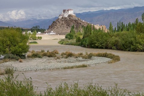 Stakna Gompa, the Buddhist monastery located on a hill above the Indus River in the central part of