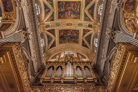 Organ loft of the baroque Chiesa del Gesu, built at the end of the 16th century, Via di Porta