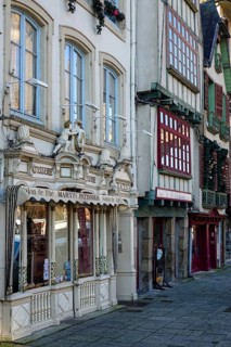 Place des Otages, shop window of an old patisserie confectionery, Morlaix Montroulez, Finistere
