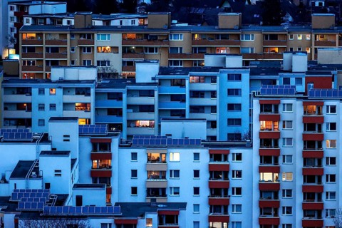 View of tower blocks and apartment blocks in the Neukoelln district of Berlin. The rise in rents in
