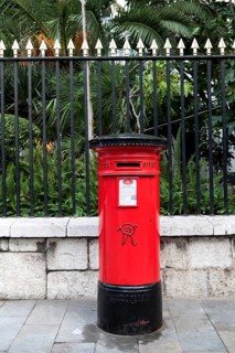 Red Post Office pillar box, Gibraltar, British terroritory in southern Europe, Europe