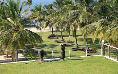 Amaya Beach Resort and Spa hotel, Pasikudah Bay, Eastern Province, Sri Lanka, Asia staff tending