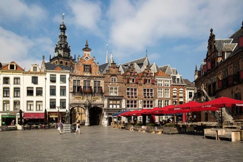 Historic buildings Saint Stephen's church tower, Grote Markt, Nijmegen, Gelderland, Netherlands