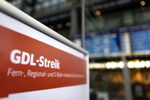 A sign at Berlin Central Station refers to the GDL railway strike. Today is the second day of the