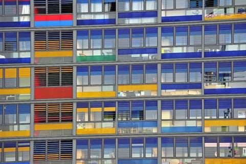 Colourful flats at the Euralille quarter in Lille, France, Europe