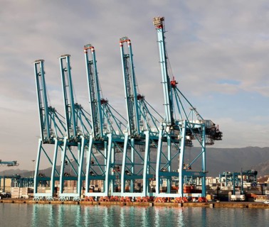 Large cranes APM Terminals container ship port at Algeciras, Cadiz Province, Spain, Europe