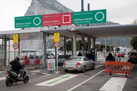 Customs at the border between Spain and Gibraltar, British overseas territory in southern Europe