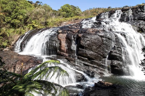 Baker's Falls waterfall, Horton Plains National Park, Central Province, Sri Lanka, Asia