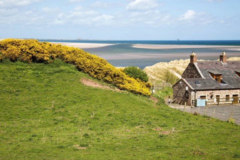 Coastal landscape at Budle Bay, Northumberland coast, England, UK