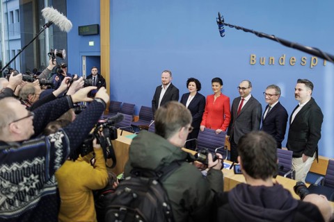 Christian Leye, MP, Amira Mohamed Ali, Dr Sahra Wagenknecht, Prof. Dr Shervin Haghsheno, university