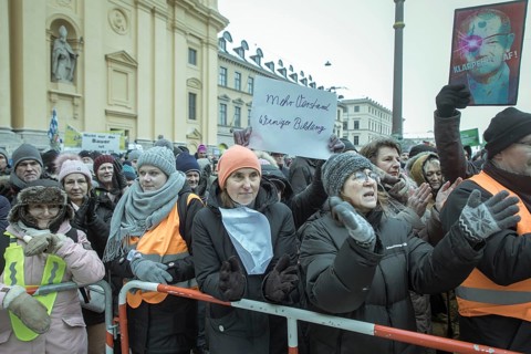 Demonstrators at the central rally, farmers' protest, Odeonsplatz, Munich, Upper Bavaria, Bavaria,