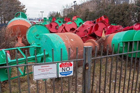 Detroit, Michigan, Navigational buoys stored at the U.S. Coast Guard station. The buoys mark the