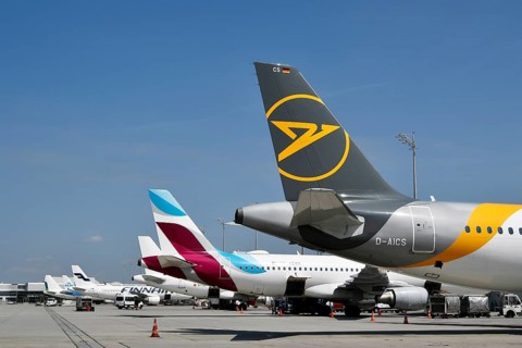 Overview Condor, Eurowings, Iberia, Finnair, KLM and Air Lingus aircraft at handling position at