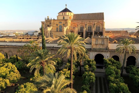 Raised angle view of Great Mosque, Mezquita cathedral, former mosque building in central, Cordoba,