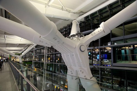 Modern architecture of Terminal Five, Heathrow airport, London, England, UK
