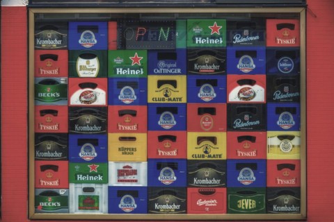 A fridge full of different beer brands in colourful compartments, Wuppertal Elberfeld, North
