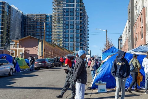 Denver, Colorado, Immigrants, mostly from Venezuela, live in a tent camp near downtown Denver. The