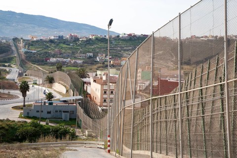 High security fences separate the Spanish exclave of Melilla, Spain from Morocco, north Africa,