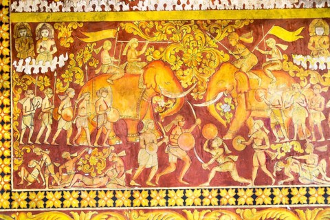Sinhalese historic battle scene painting Gangaramaya Buddhist Temple, Colombo, Sri Lanka, Asia
