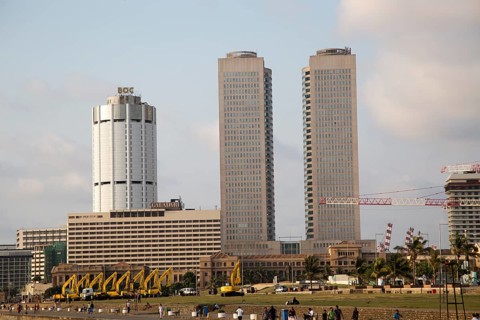 Twin towers of World Trade Centre and modern hotels, central business district, Colombo, Sri Lanka,