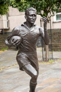 Statue of local hero rugby player, Ken Jones, Blaenavon, Torfaen, Monmouthshire, South Wales, UK
