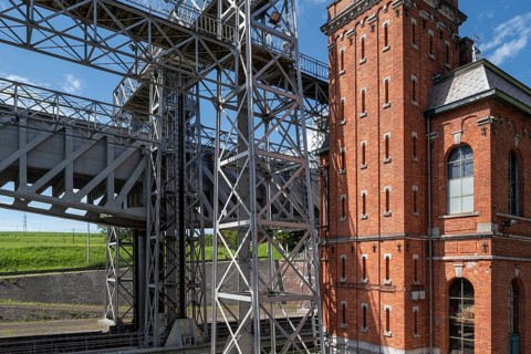 Hydraulic boat lift no. 1 on the old Canal du Centre at Houdeng-Goegnies near La Louviere, Hainaut