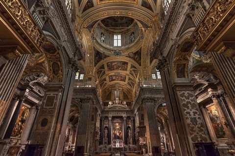 Interior of the baroque Chiesa del Gesu, built at the end of the 16th century, Via di Porta