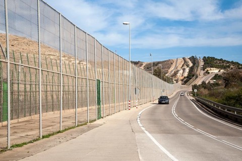 High security fences separate the Spanish exclave of Melilla, Spain from Morocco, north Africa,