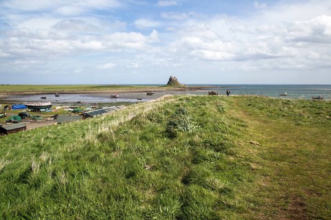 Lindisfarne castle and harbour, Holy Island, Northumberland, England, UK