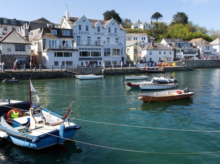 Historic buildings around the harbour, St Mawes, Cornwall, England, UK