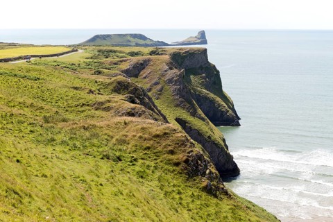 Worm's Head cliffs, Rhossili, Gower peninsula, near Swansea, South Wales, UK
