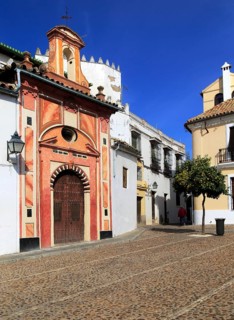 Attractive historic doorway and buildings in old inner city, Cordoba, Spain, Europe