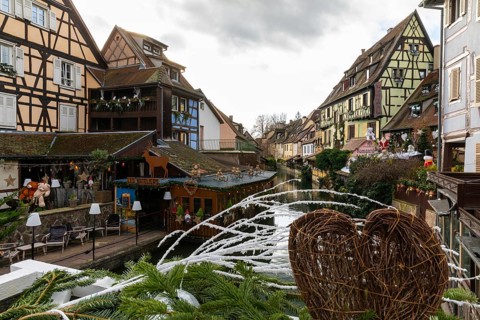 Historic houses with Quai de Poissonnerie, Little Venice, Petite Venise, Christmas decoration,