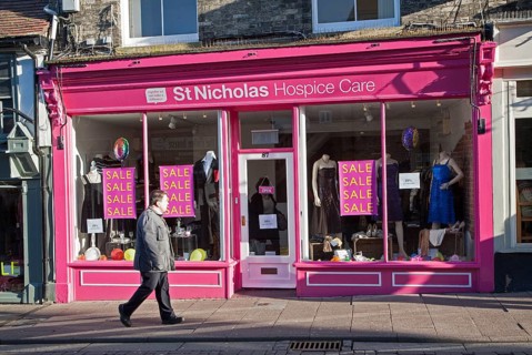 St Nicholas Hospice Care charity shop, Bury St Edmunds, Suffolk, England, UK