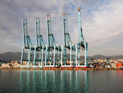 Large cranes APM Terminals container ship port at Algeciras, Cadiz Province, Spain, Europe
